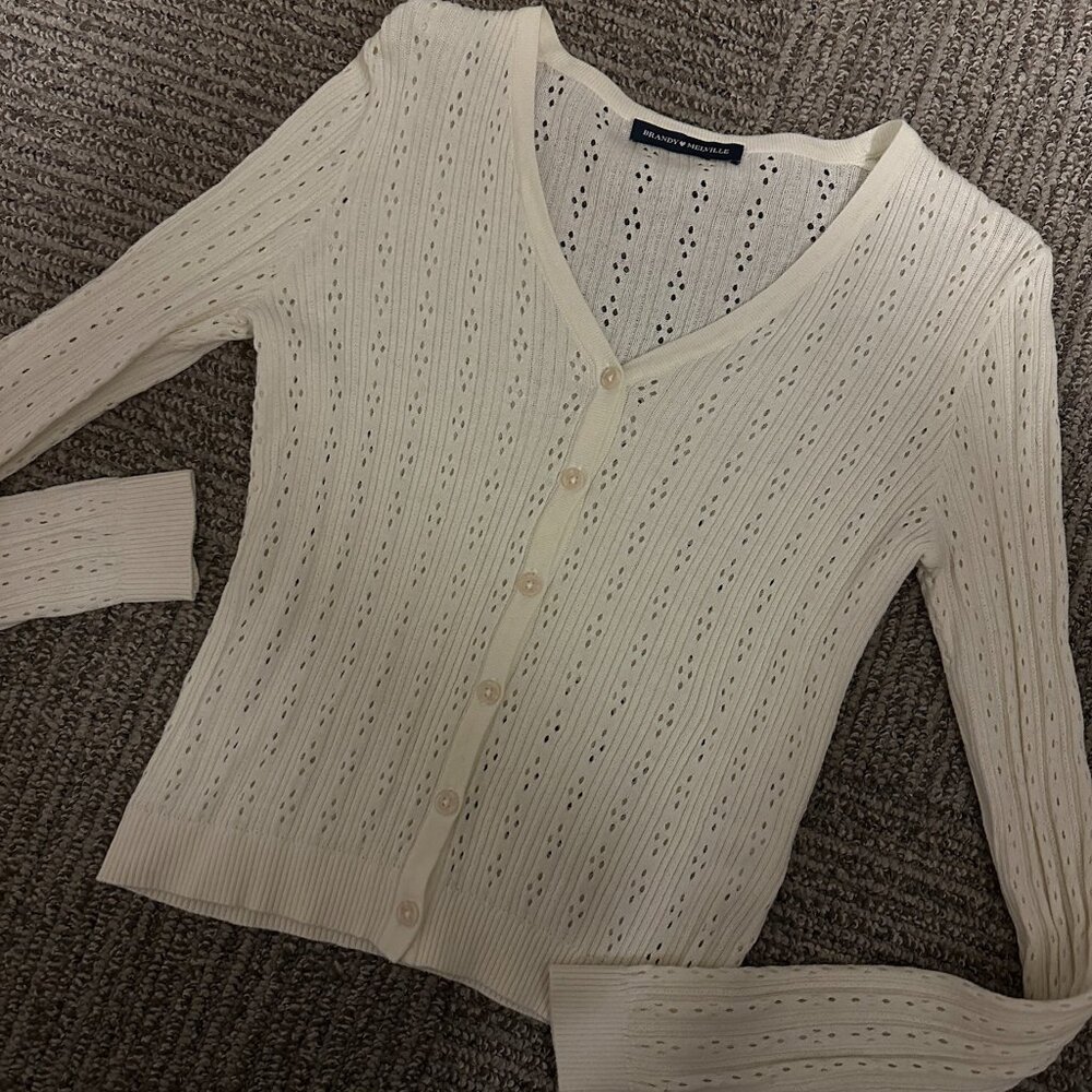 brandy melville ivory pointelle cardigan